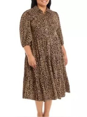 crown & ivy Leopard-Print Midi Shirt Dress - Brown & Black